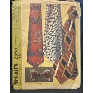 1970s Mens Wide Tie 4" 5" & Bow Tie Vintage Sewing Pattern McCalls 2568 Cut/Uncu